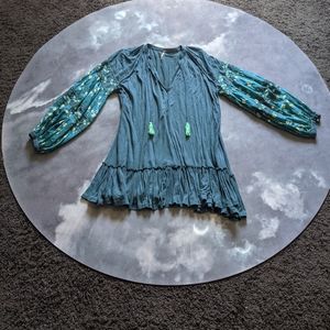 Free People Green Long Sleeve Embroidered Dress